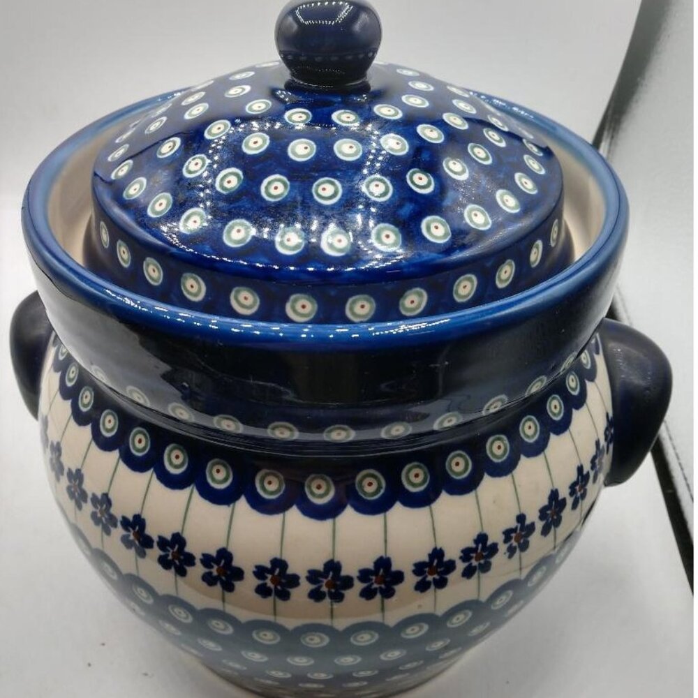 Handmade Polish Pottery Fermenting Crock With Lid & Handles - Boleslawiec U4 - B